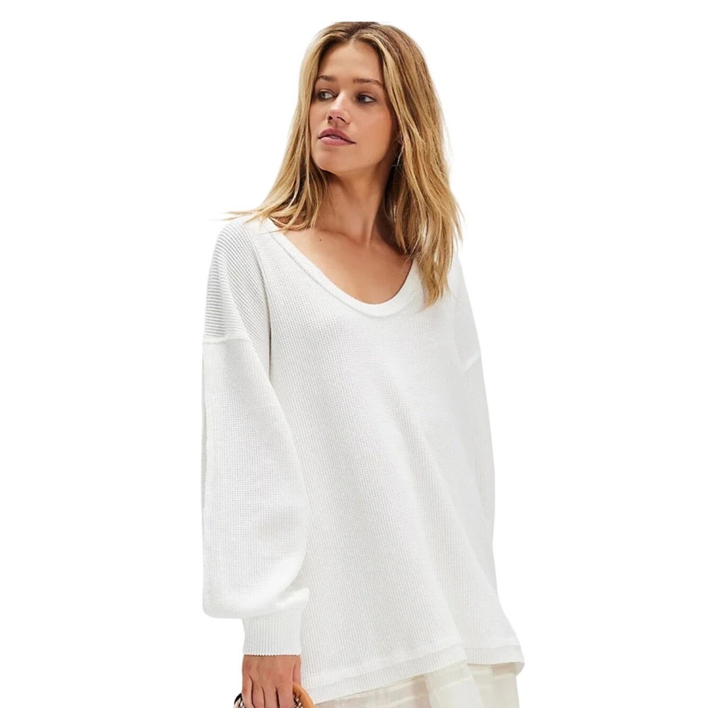 We The Free Waffle Knit Coast 2 Coast Women size Large Slouchy Oversized Thermal